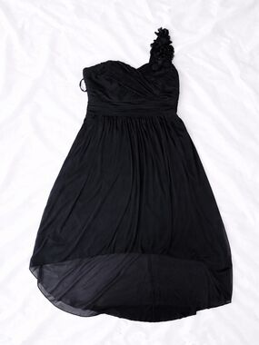 Studio Black One-Shoulder Floral-Accent Chiffon Dress